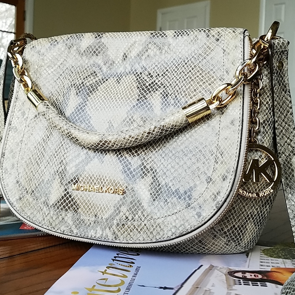 Auth Michael Kors Snakeskin crossbody satchel bag